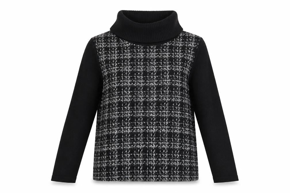 Marks & Spencer Women Black Roll Neck Checked Pullover Jumper Size 14