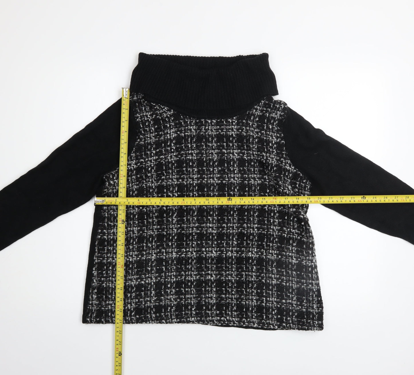 Marks and Spencer Women Black Roll Neck Checked Pullover Jumper Size 14