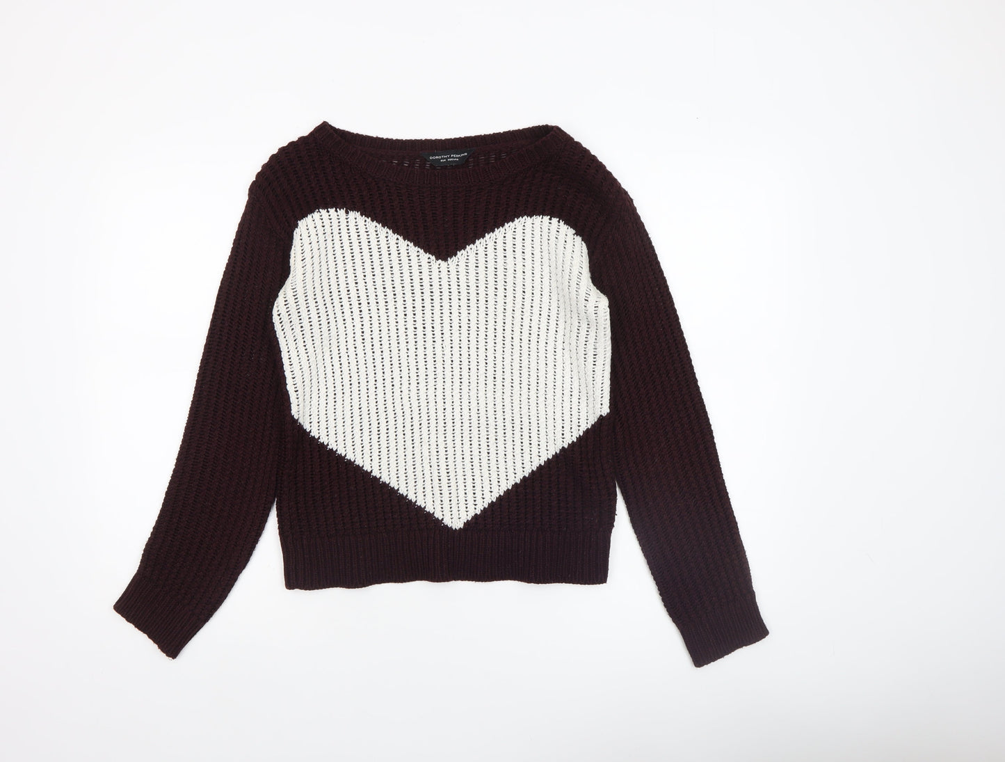 Dorothy Perkins Womens Brown Heart Knit Jumper Size 8