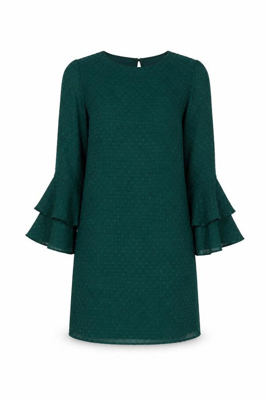 H&M Women Green Ruffle Bell Sleeve Shift Dress Size 6