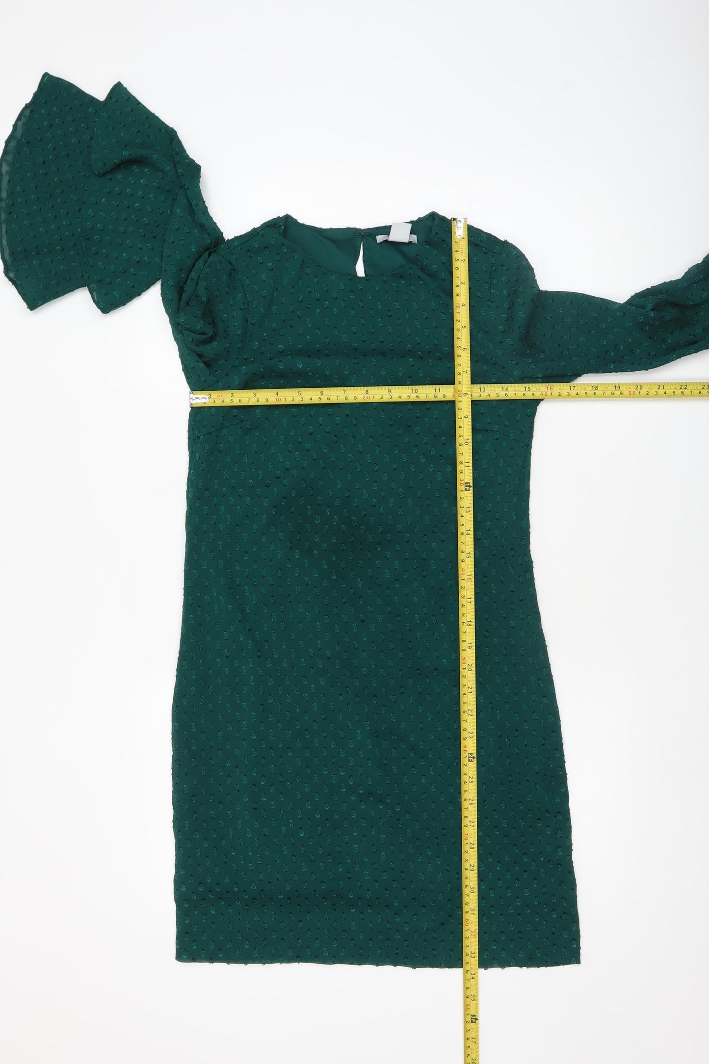 H&M Women Green Ruffle Bell Sleeve Shift Dress Size 6