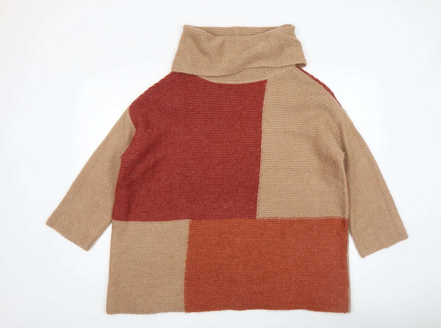 Isle Collection Women's Beige Roll Neck Chunky Knit Jumper L 18-20