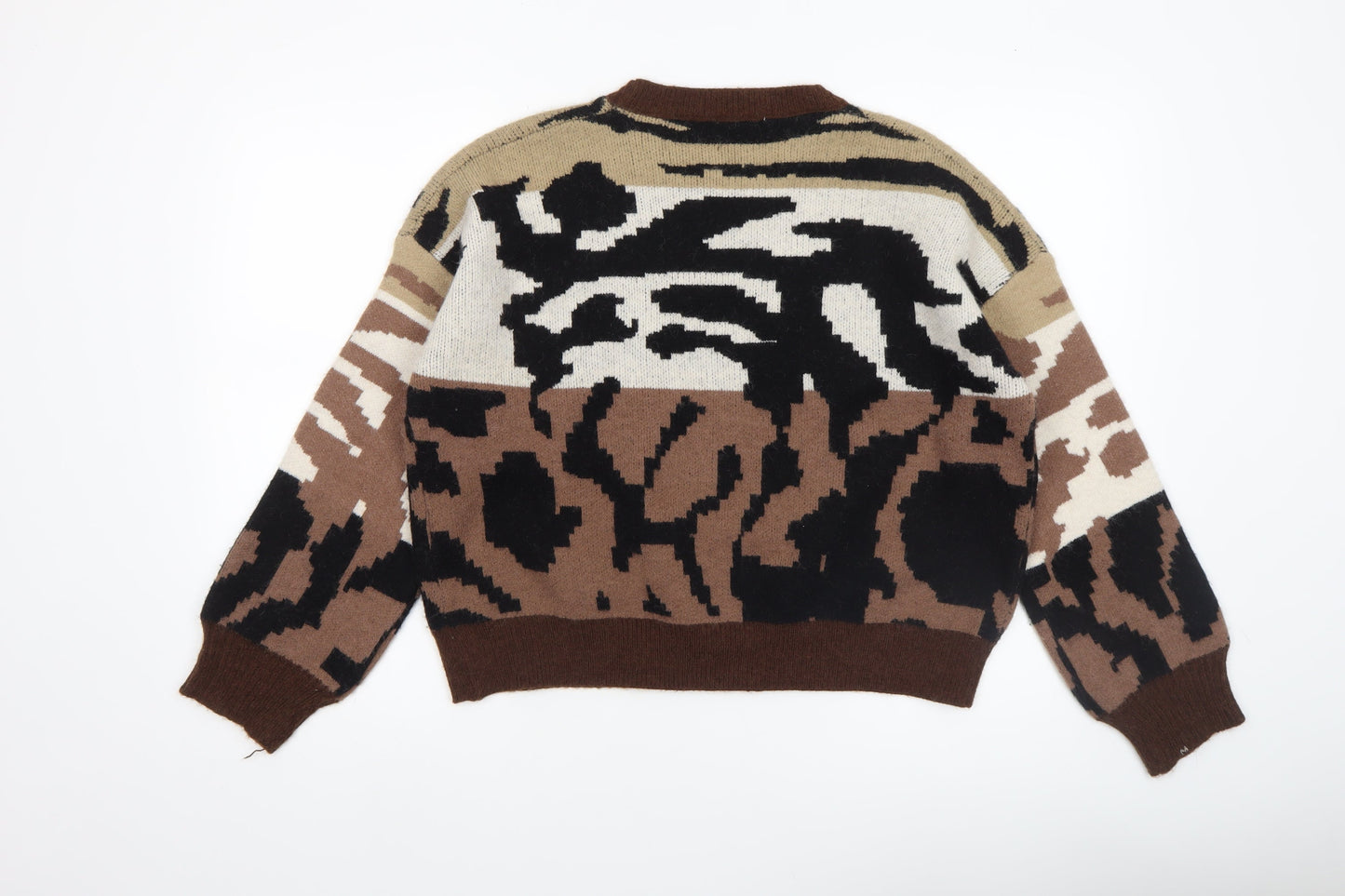 Wild Flower Women’s Brown Beige Abstract Knit Jumper UK L