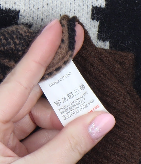 Wild Flower Women’s Brown Beige Abstract Knit Jumper UK L