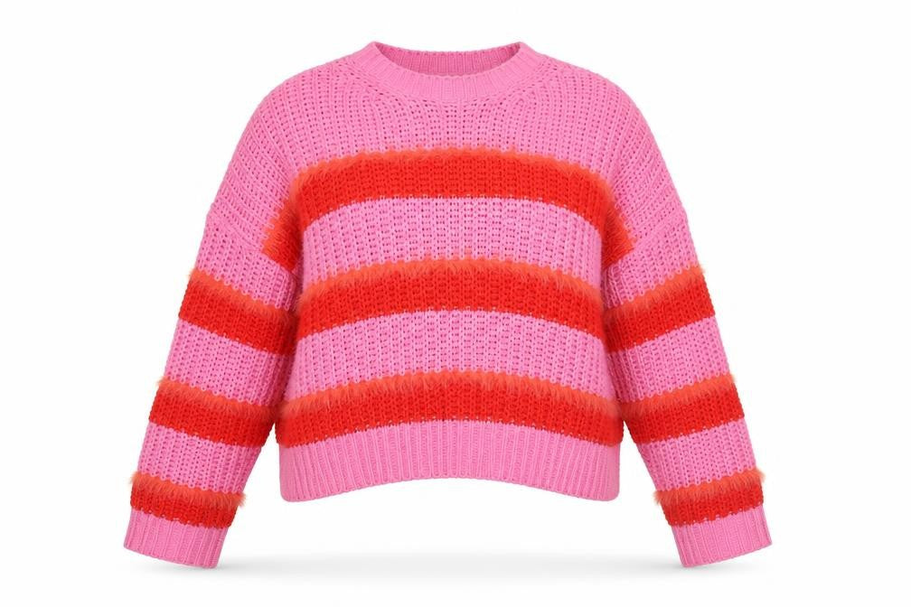 Bershka Women's Multicoloured Chunky Knit Striped Jumper Size S
