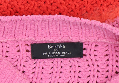 Bershka Women's Multicoloured Chunky Knit Striped Jumper Size S