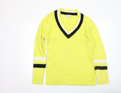 Marks & Spencer Women Yellow V-Neck Wool Pullover Jumper S