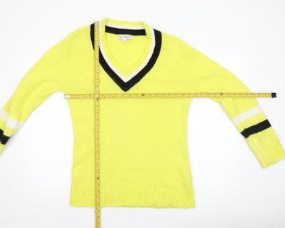 Marks & Spencer Women Yellow V-Neck Wool Pullover Jumper S
