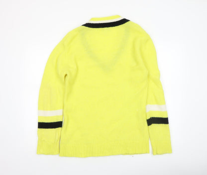 Marks & Spencer Women Yellow V-Neck Wool Pullover Jumper S