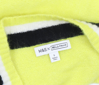 Marks & Spencer Women Yellow V-Neck Wool Pullover Jumper S
