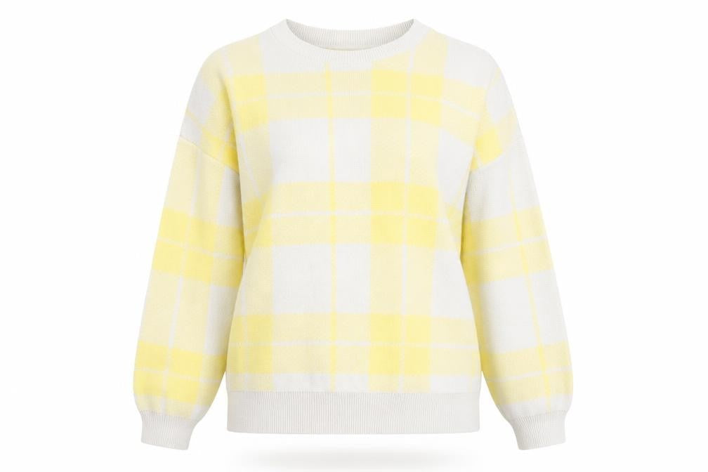 Lyle & Scott Womens Yellow Check Cotton Jumper Size L