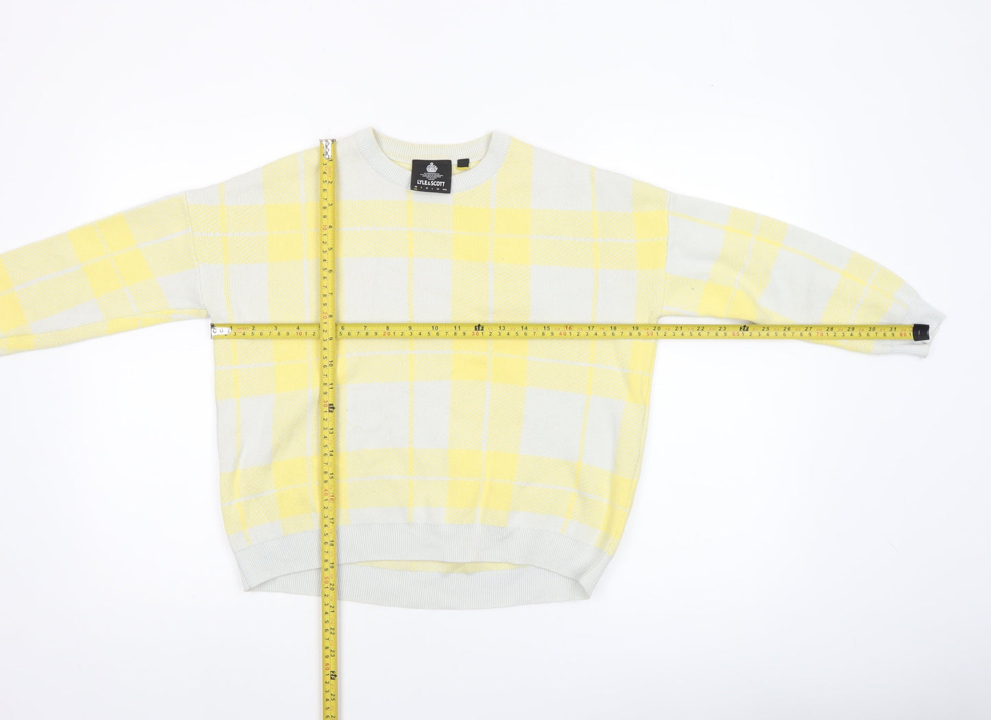 Lyle & Scott Womens Yellow Check Cotton Jumper Size L