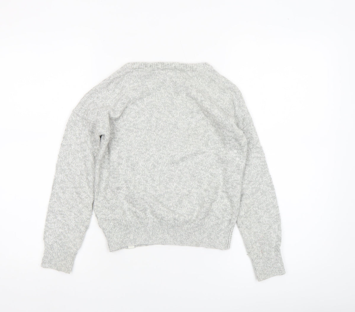 Abercrombie Kids Girls Grey Sequin Logo Jumper Size 7/8 Cotton Pullover