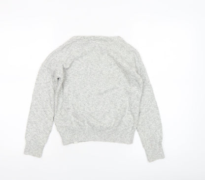 Abercrombie & Fitch Kids Girls Grey Sequin Logo Jumper Size 7/8 Cotton Pullover