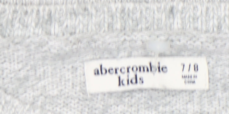 Abercrombie Kids Girls Grey Sequin Logo Jumper Size 7/8 Cotton Pullover