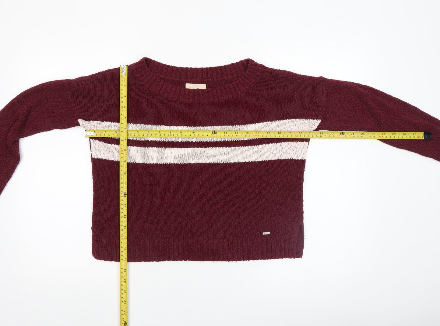Hollister Women's Red Striped Crew Neck Knit Jumper XS