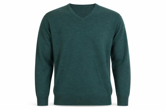 Front view of Maine New England Men’s Green V-Neck Acrylic Jumper, size L
