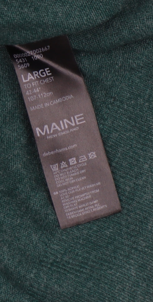 Maine New England Men’s Green V-Neck Acrylic Jumper Size L