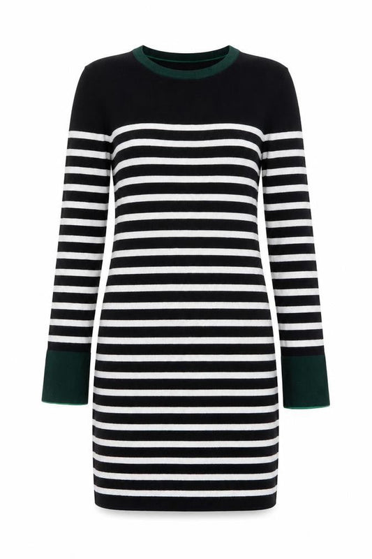 Warehouse Women’s Black Striped Jumper Dress Size 8 Knit Long Sleeve