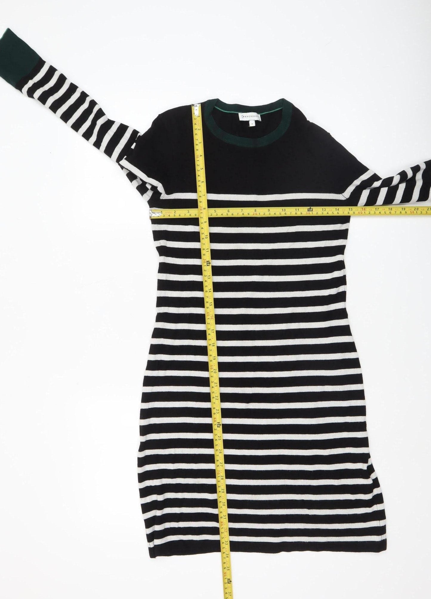 Warehouse Women’s Black Striped Jumper Dress Size 8 Knit Long Sleeve