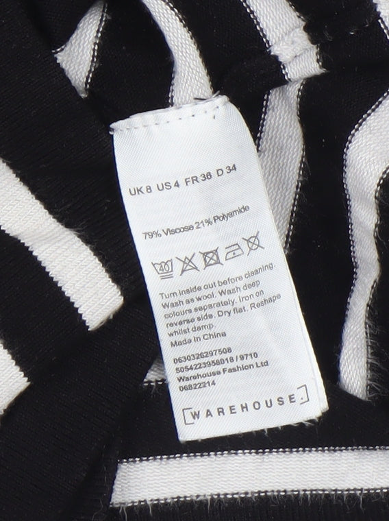 Warehouse Women’s Black Striped Jumper Dress Size 8 Knit Long Sleeve