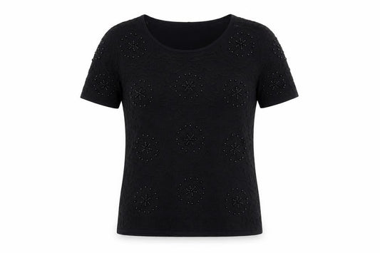 SKY Designs Women’s Black Beaded Short Sleeve Knit Top Size 4