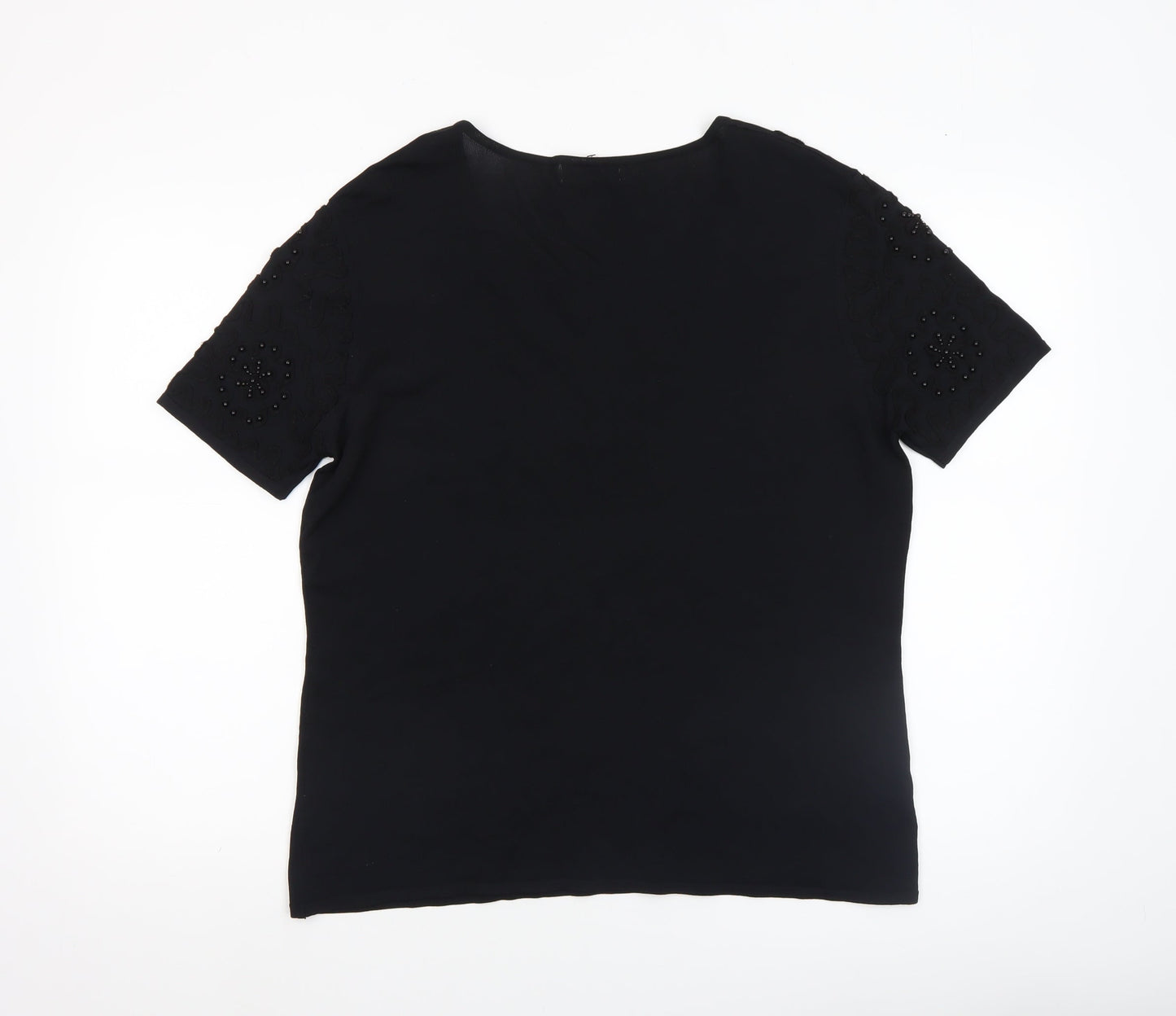 SKY Designs Women’s Black Beaded Short Sleeve Knit Top Size 4