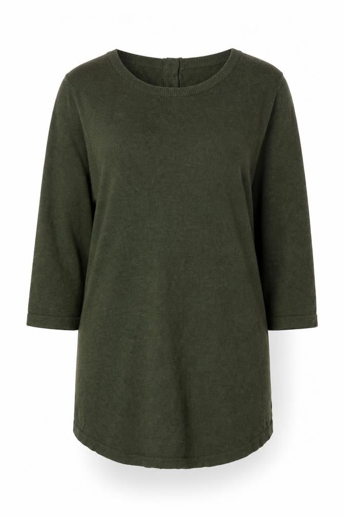 Patra Women Green Cotton Henley Jumper Size L Crew Neck Knit