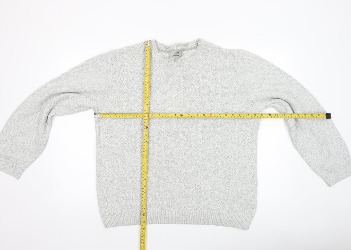 Marks and Spencer Men's Grey XL Cotton Crew Neck Jumper