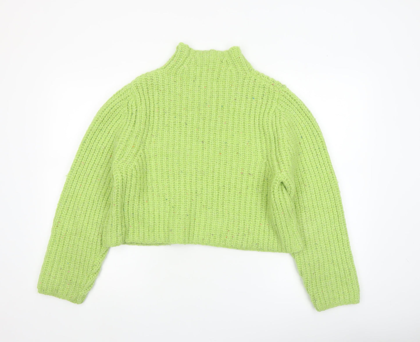 Stradivarius Women’s Green Chunky-Knit High Neck Pullover Jumper Size 8