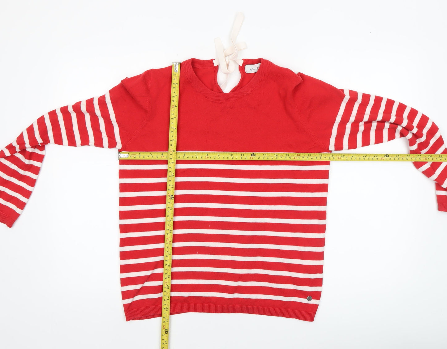 Blendshe Women's Red Striped Cotton Knit Pullover Jumper Size S