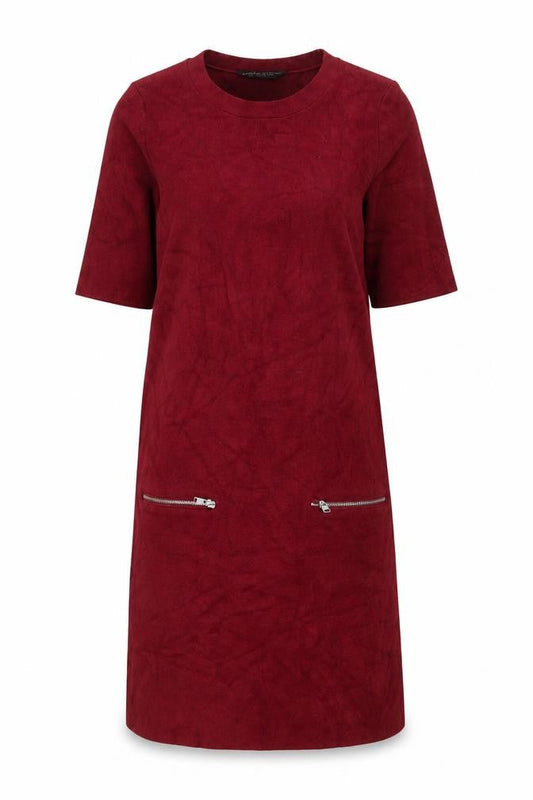 Dorothy Perkins Women’s Red Knit Shift Dress Size 12 Short Sleeve Zip Detail