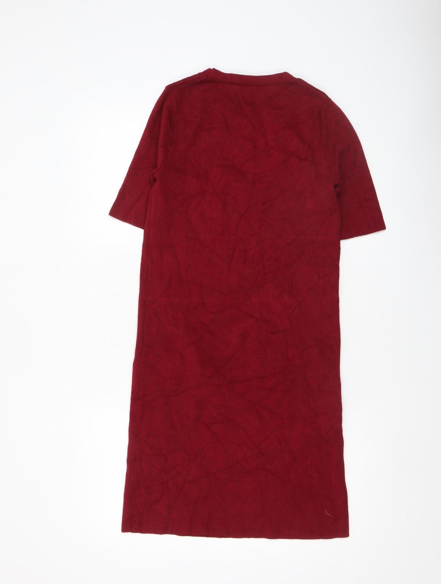 Dorothy Perkins Women’s Red Knit Shift Dress Size 12 Short Sleeve Zip Detail