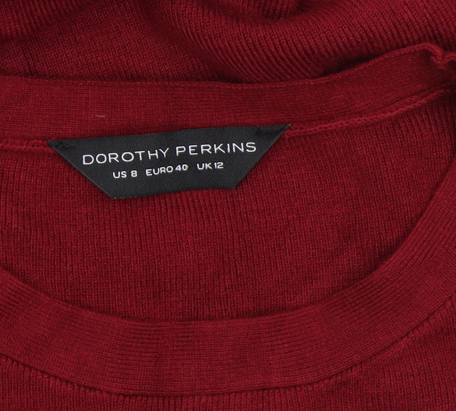 Dorothy Perkins Women’s Red Knit Shift Dress Size 12 Short Sleeve Zip Detail