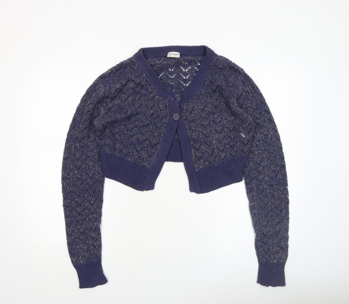 Atmosphere Women's Blue Open-Knit V-Neck Cardigan Size 16-18