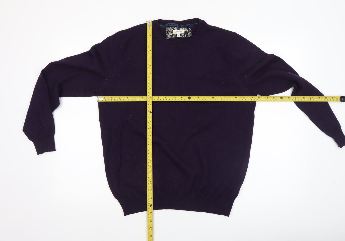 River Island Men's Purple Wool Blend Crew Neck Jumper L