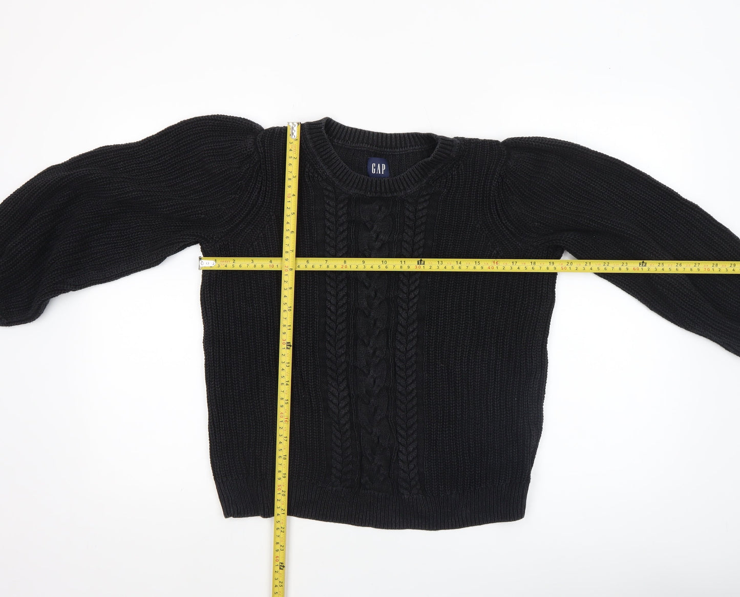 GAP Women's Black Cable-Knit Cotton Crew Neck Jumper Size S