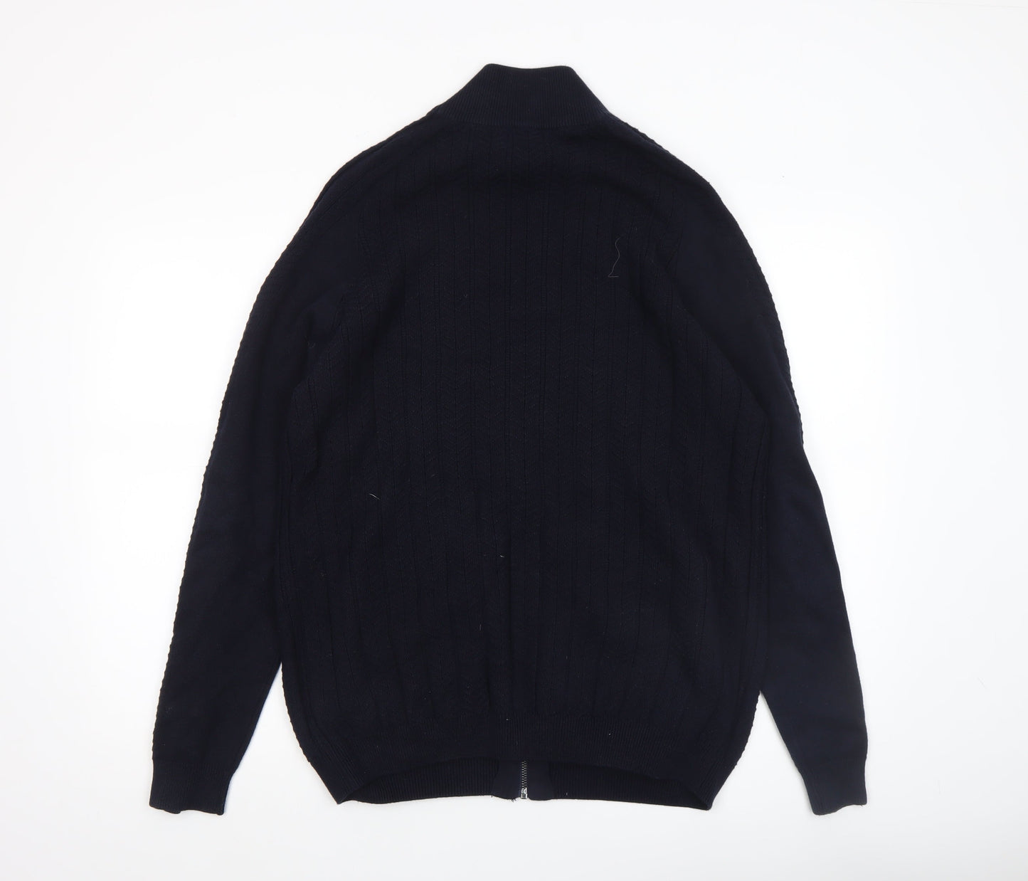Marks and Spencer Blue Harbour Men's Black Full Zip Cotton Blend Jumper L