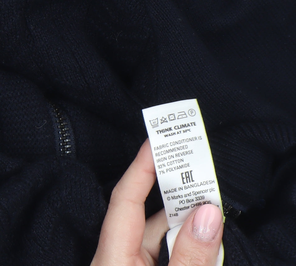 Marks and Spencer Blue Harbour Men's Black Full Zip Cotton Blend Jumper L