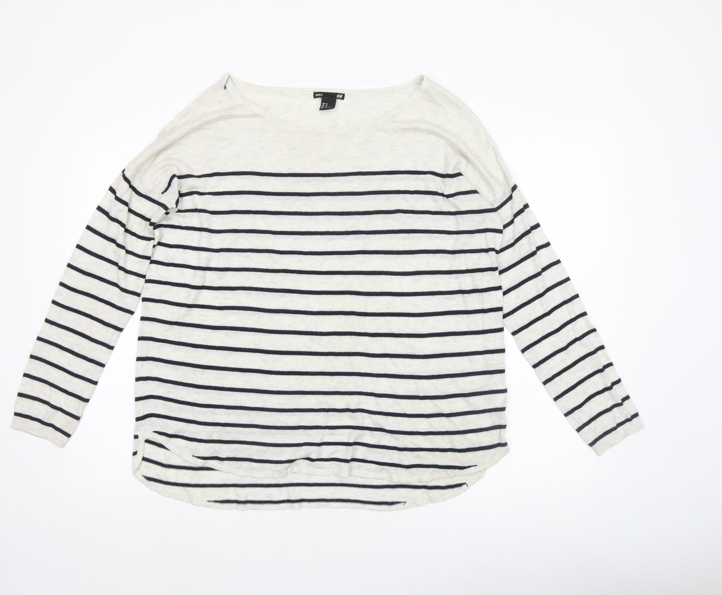 H&M Women’s White Striped Boat Neck Long Sleeve Pullover Jumper Size 12