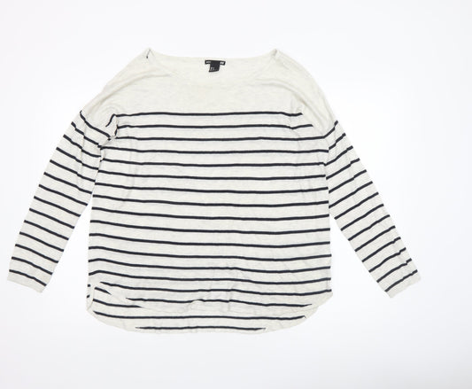 H&M Women’s White Striped Boat Neck Long Sleeve Pullover Jumper Size 12