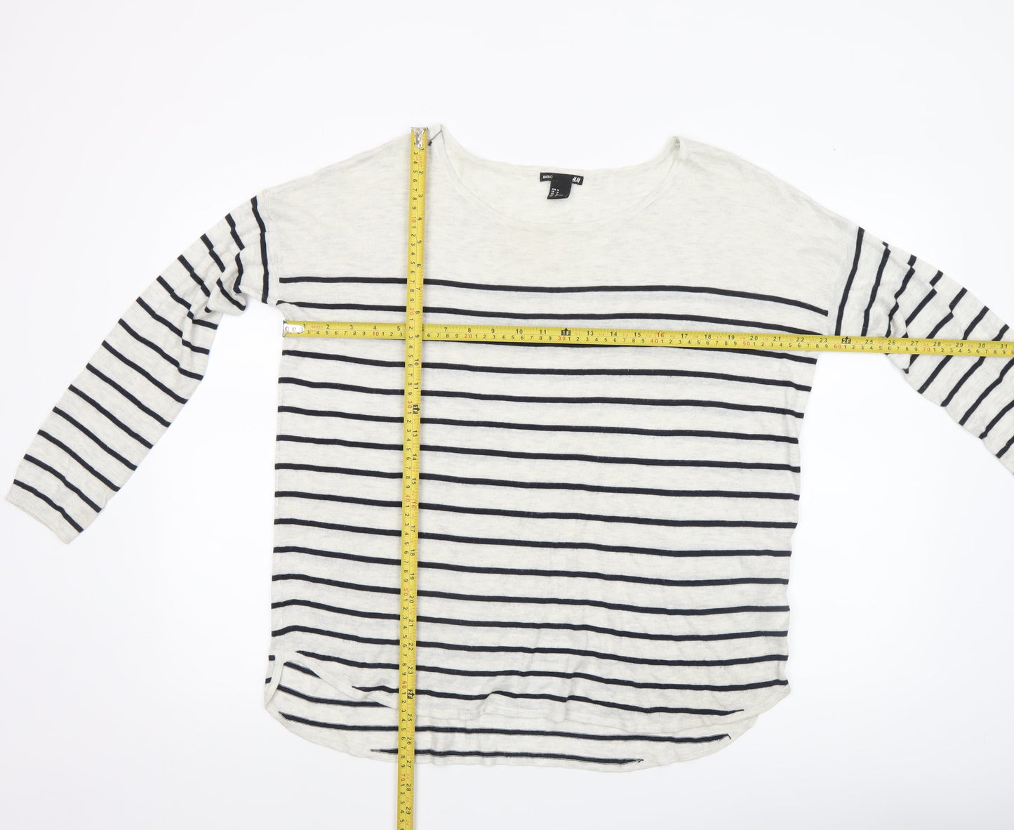 H&M Women’s White Striped Boat Neck Long Sleeve Pullover Jumper Size 12