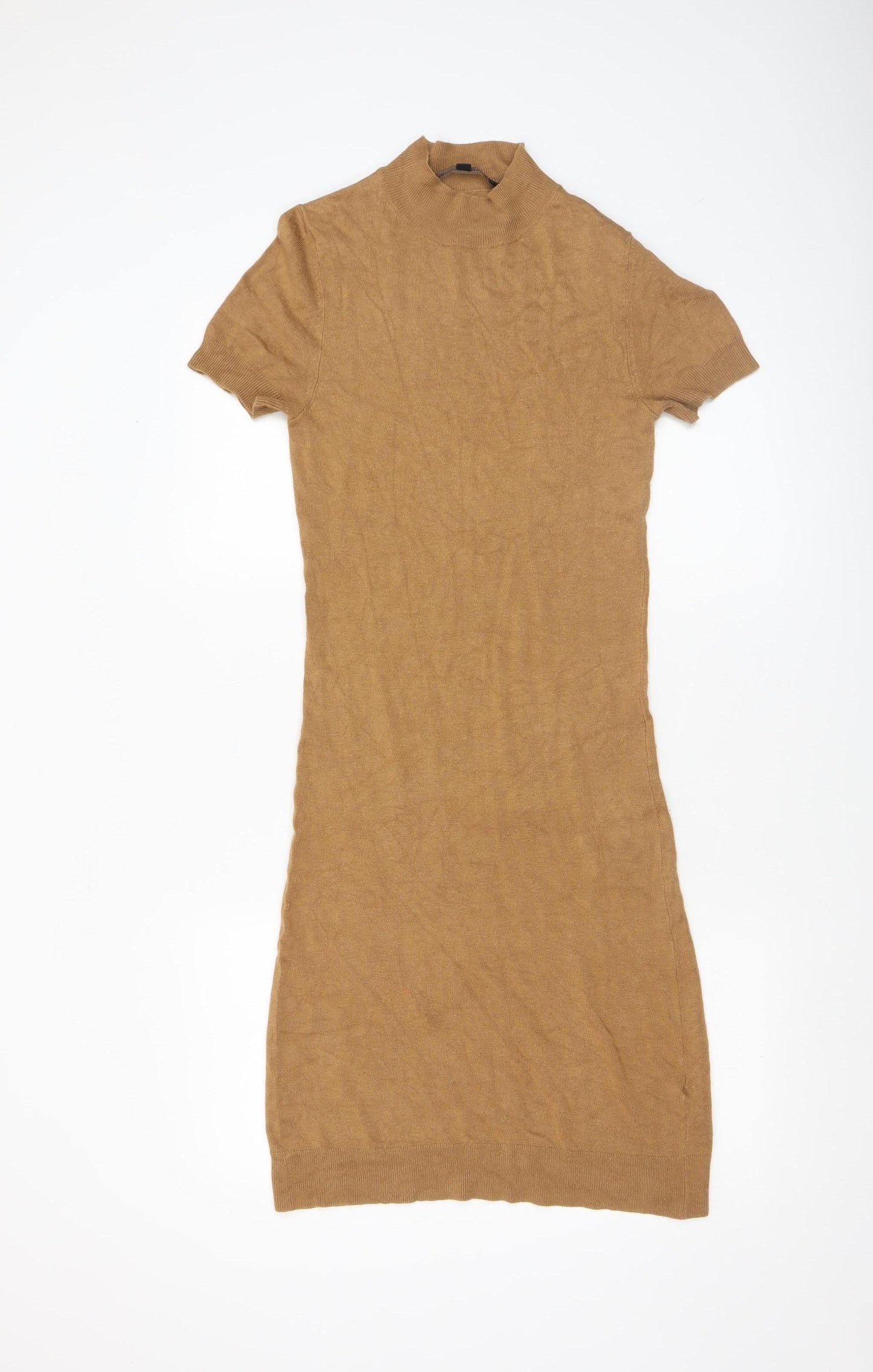 French Connection Women’s Brown Knit Bodycon High Neck Dress Size 8