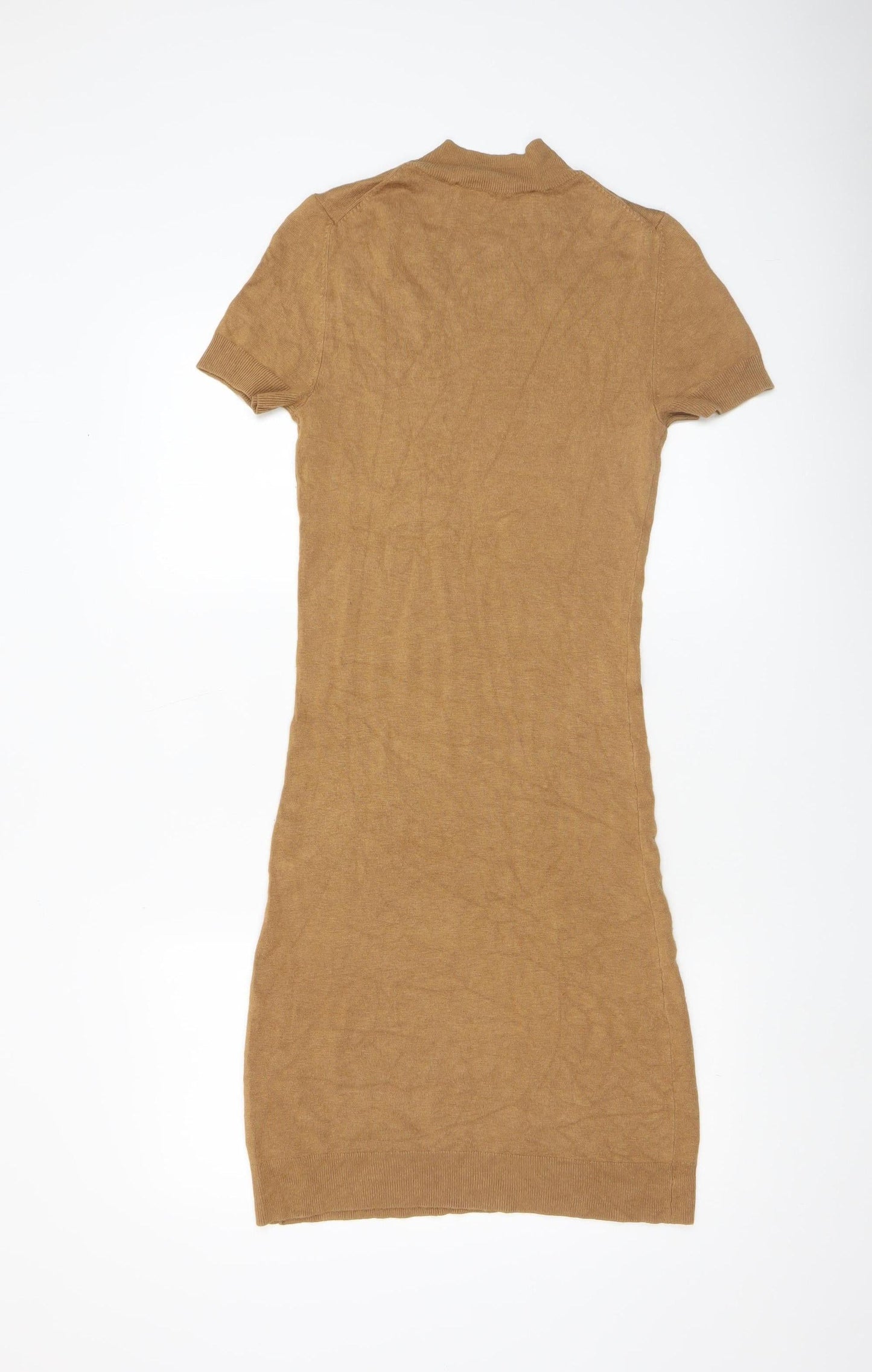 French Connection Women’s Brown Knit Bodycon High Neck Dress Size 8