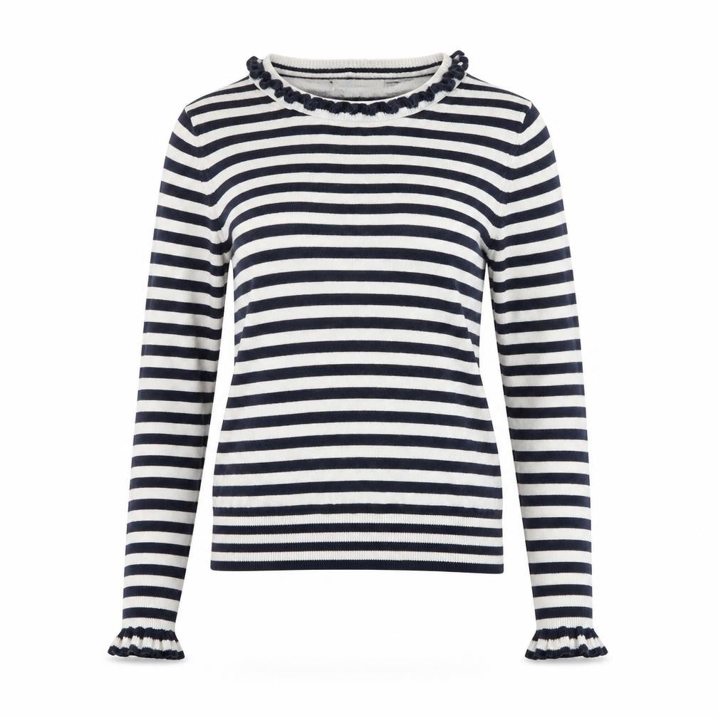 Boden Women Blue Striped Wool Cotton Crew Neck Jumper UK 8