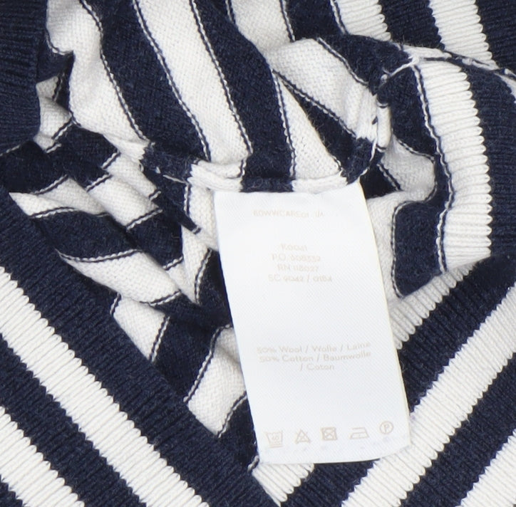 Boden Women Blue Striped Wool Cotton Crew Neck Jumper UK 8