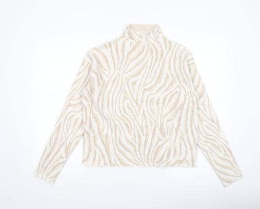 Tahari Women's Beige Animal Print High Neck Knit Jumper Size M