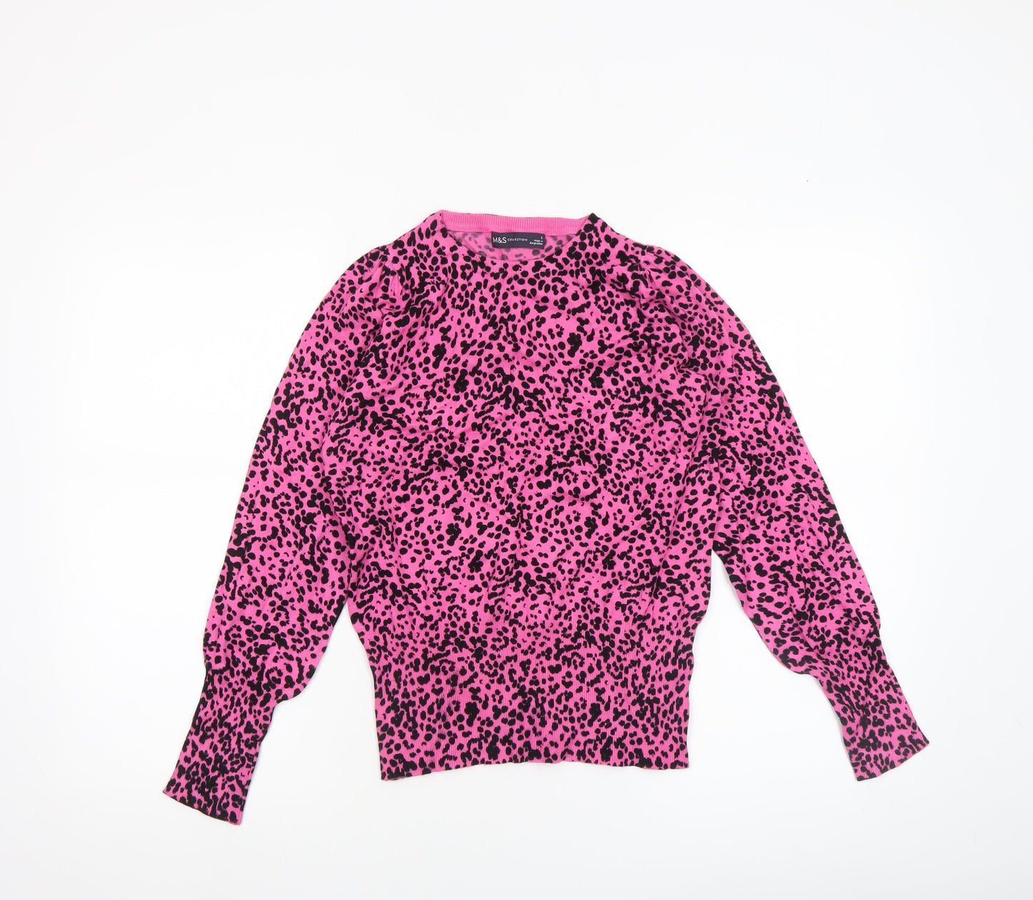 Marks and Spencer Women’s Pink Animal Print Crew Neck Jumper Size S