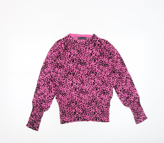 Marks and Spencer Women’s Pink Animal Print Crew Neck Jumper Size S