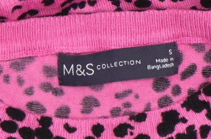 Marks and Spencer Women’s Pink Animal Print Crew Neck Jumper Size S